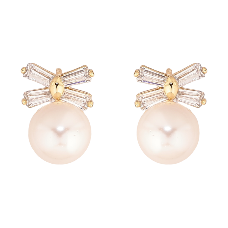 Серьги Xuping Позолота 14K пусеты Жемчужины с кристальными бантами фото №1