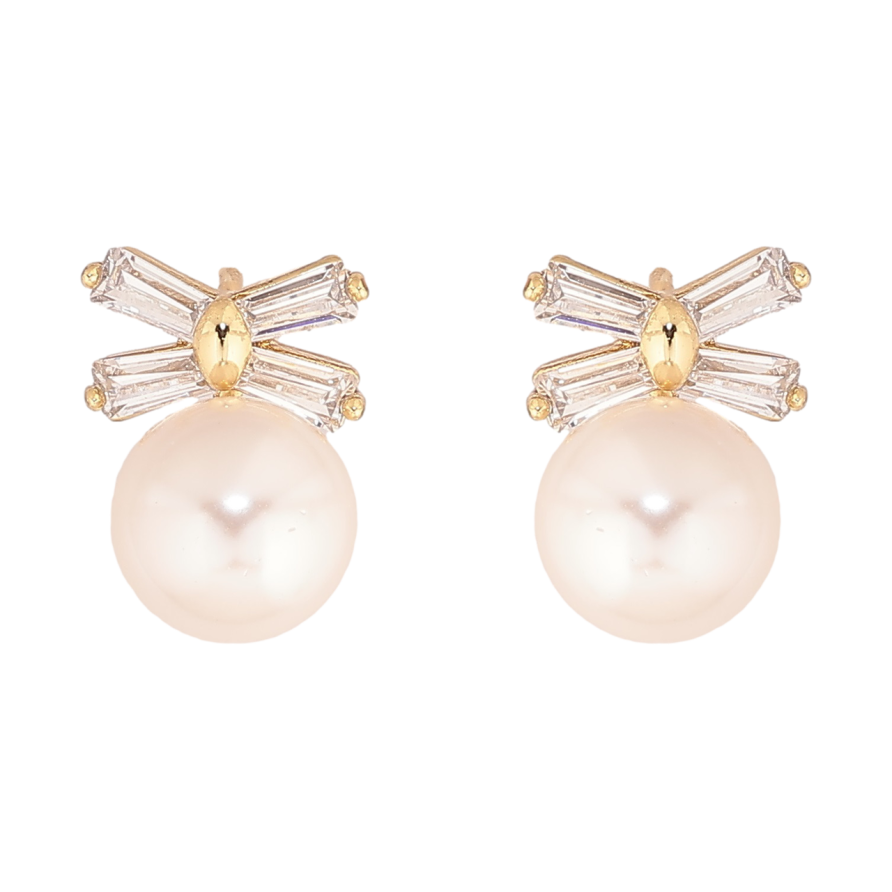 Сережки Xuping Позолота 14K пусети «Перлини з кришталевими бантами» фото №1