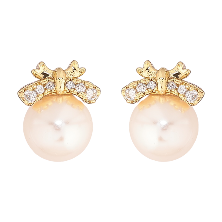 Сережки Xuping Позолота 14K пусети «Перлини з кришталевими бантами» фото №7 Сережки Xuping Позолота 14K пусети «Перлини з кришталевими бантами» фото №7