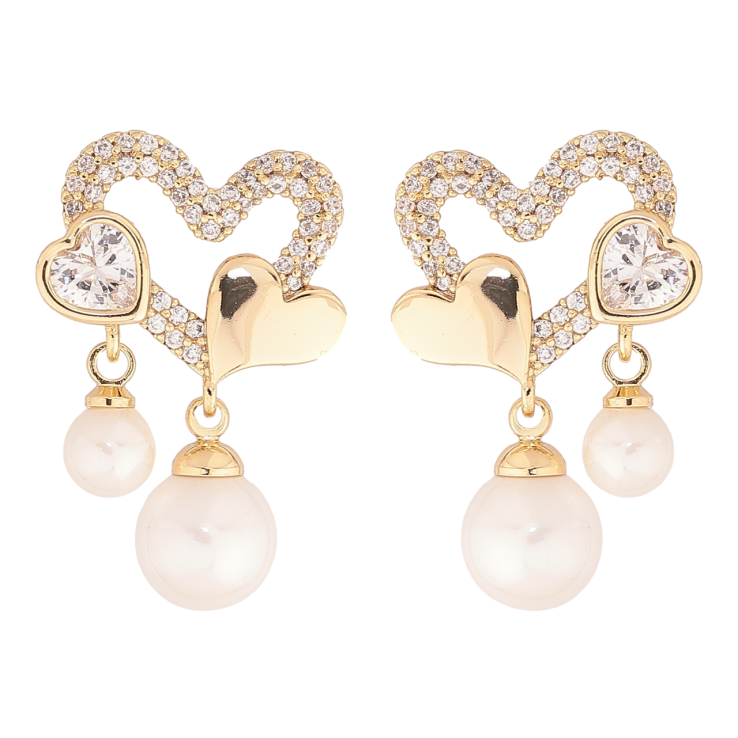 Сережки Xuping Позолота 14K пусети «Сердечка з перлинними підвісками» фото №15