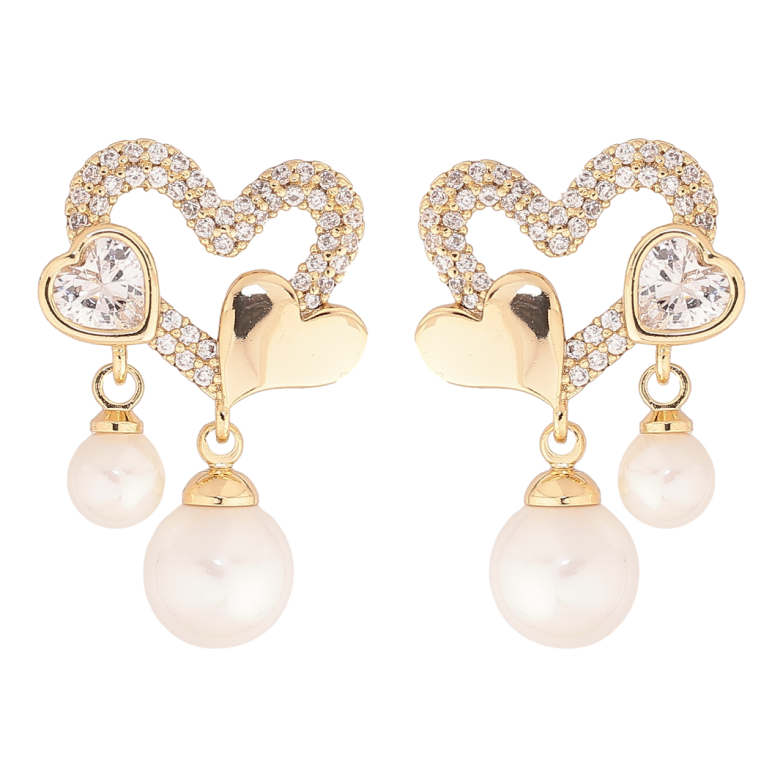 Сережки Xuping Позолота 14K пусети «Сердечка з перлинними підвісками» фото №2