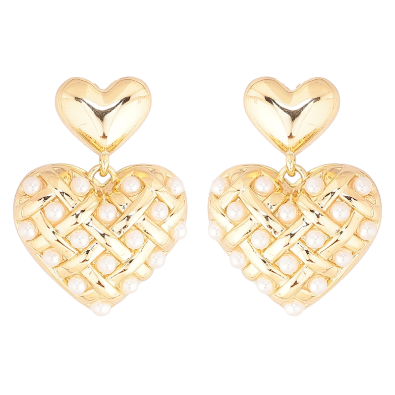 Серьги Xuping Позолота 14K пусеты Сердечки с жемчужинами фото №1