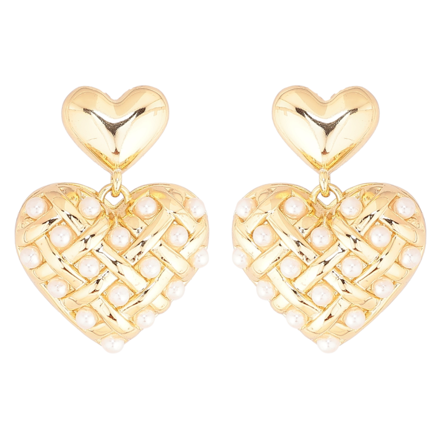 Серьги Xuping Позолота 14K пусеты Сердечки с жемчужинами фото №1