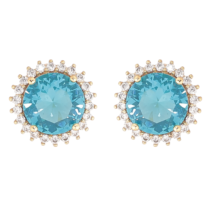 Сережки Xuping Позолота 14K пусети «Блакитні кристали в променистому обрамленні» ø 11мм фото №15 Сережки Xuping Позолота 14K пусети «Блакитні кристали в променистому обрамленні» ø 11мм фото №15