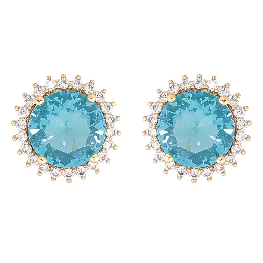 Серьги Xuping Позолота 14K пусеты Голубые кристаллы в лучистом обрамлении ø 11мм фото №1 Серьги Xuping Позолота 14K пусеты Голубые кристаллы в лучистом обрамлении ø 11мм фото №1