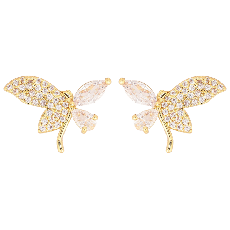 Серьги Xuping Позолота 14K пусеты Кристальные стрекозы фото №1