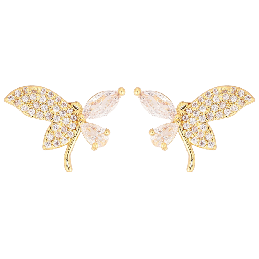 Серьги Xuping Позолота 14K пусеты Кристальные стрекозы фото №1