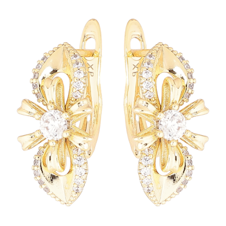 Сережки Xuping Позолота 14K англійський замок «Квіточки з кристалами» фото №13 Сережки Xuping Позолота 14K англійський замок «Квіточки з кристалами» фото №13