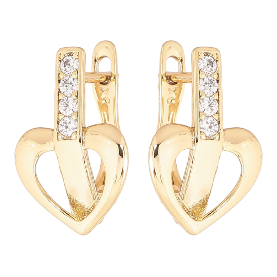 Серьги Xuping Позолота 14K английский замок Сердечки с дорожками кристаллов фото №1 Серьги Xuping Позолота 14K английский замок Сердечки с дорожками кристаллов фото №1