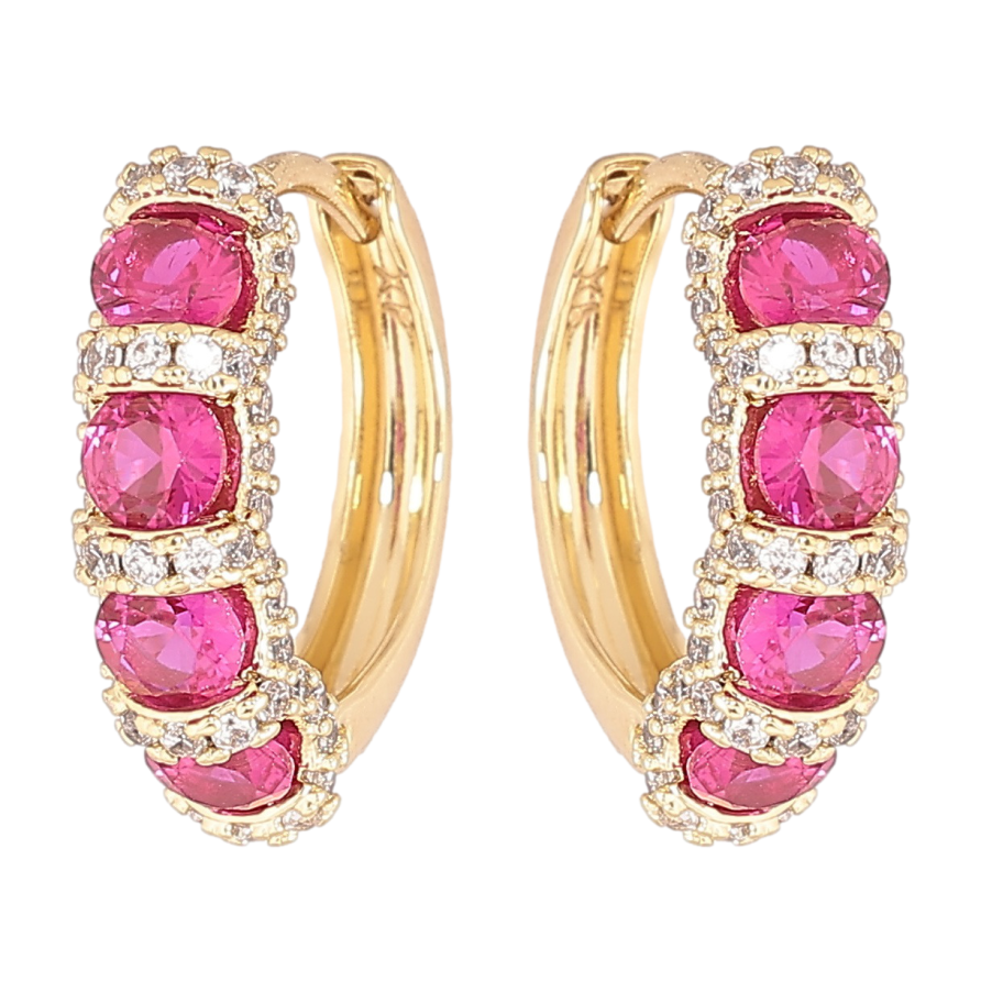 Сережки Xuping Позолота 14K колечка «Інкрустація з рожевими кристалами» фото №1