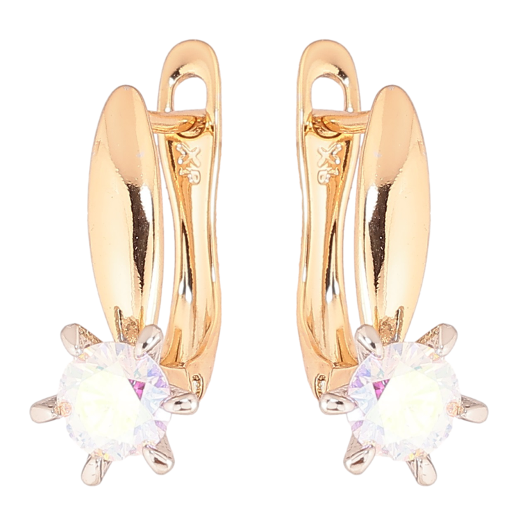 Серьги Xuping Позолота 18K + Родий английский замок Радужные кристаллы на дужках фото №7