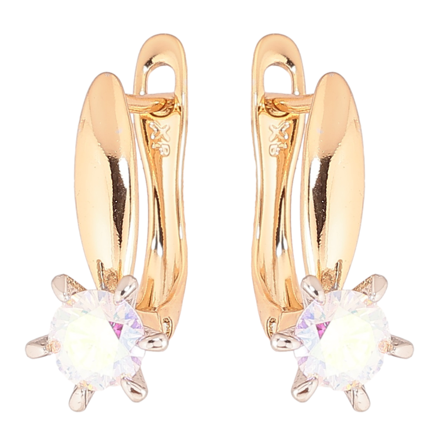 Серьги Xuping Позолота 18K + Родий английский замок Радужные кристаллы на дужках фото №1 Серьги Xuping Позолота 18K + Родий английский замок Радужные кристаллы на дужках фото №1