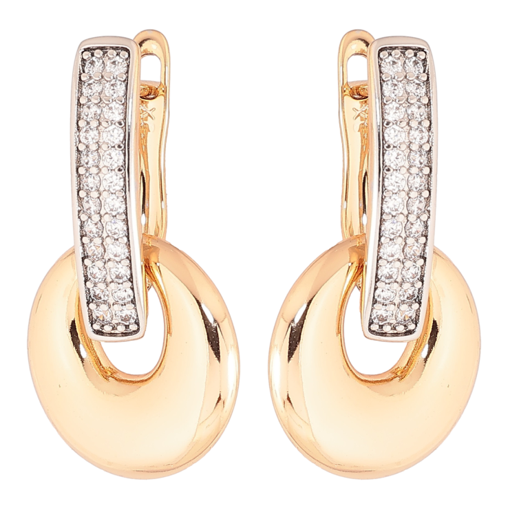 Серьги Xuping Позолота 18K + Родий английский замок Колечки с инкрустацией кристаллами 2 в 1 фото №16