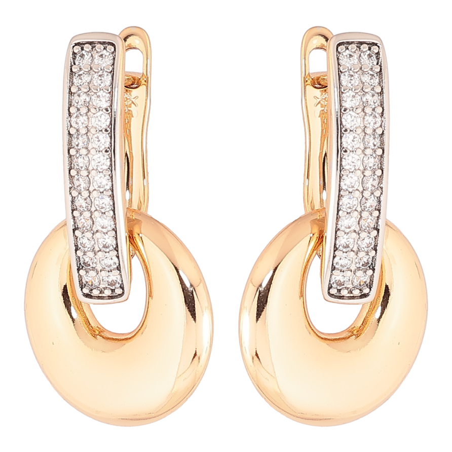 Серьги Xuping Позолота 18K + Родий английский замок Колечки с инкрустацией кристаллами 2 в 1 фото №1