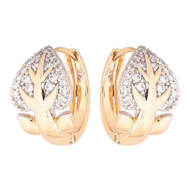 Серьги Xuping Позолота 18K + Родий колечки Листики с инкрустацией кристаллами фото №20