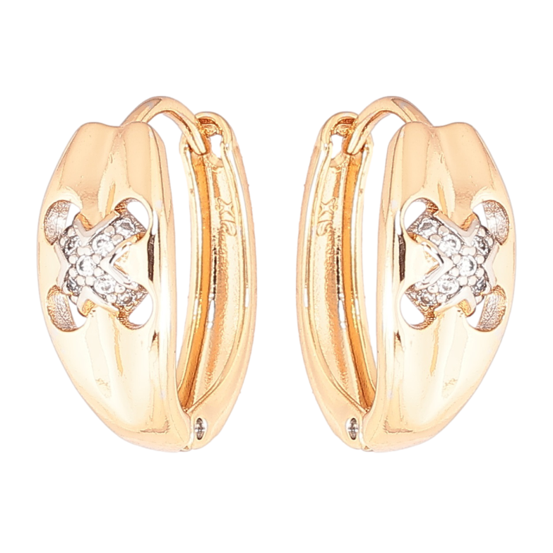 Серьги Xuping Позолота 18K + Родий колечки Узор с кристаллами фото №1