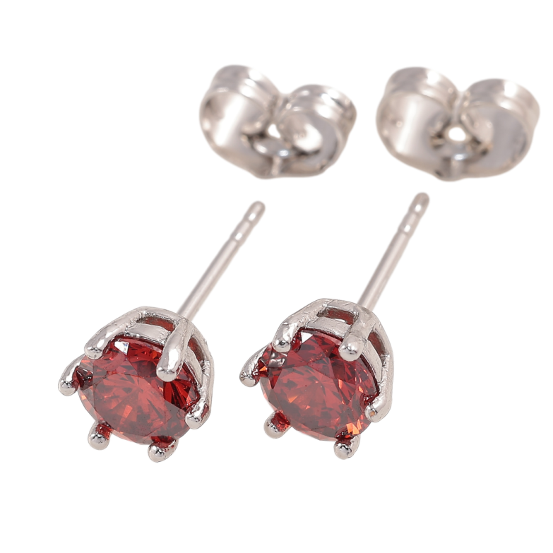 Сережки Xuping Родій пусети Червоні кристали в 6-ти крапановій оправі» ø 6мм фото №1