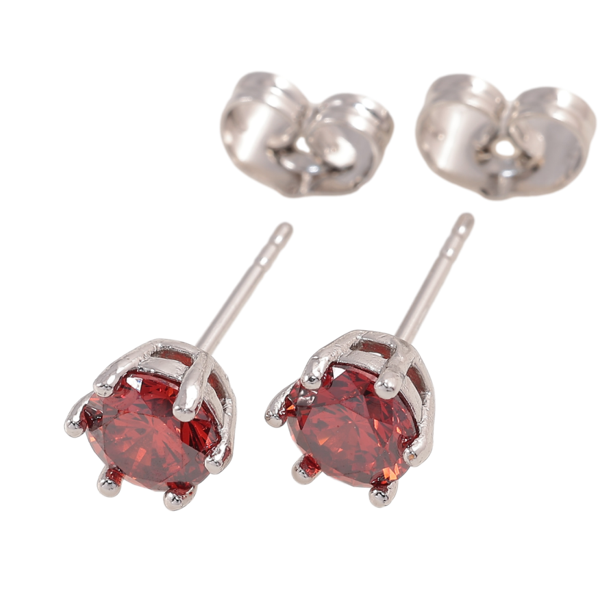 Сережки Xuping Родій пусети Червоні кристали в 6-ти крапановій оправі» ø 6мм фото №1