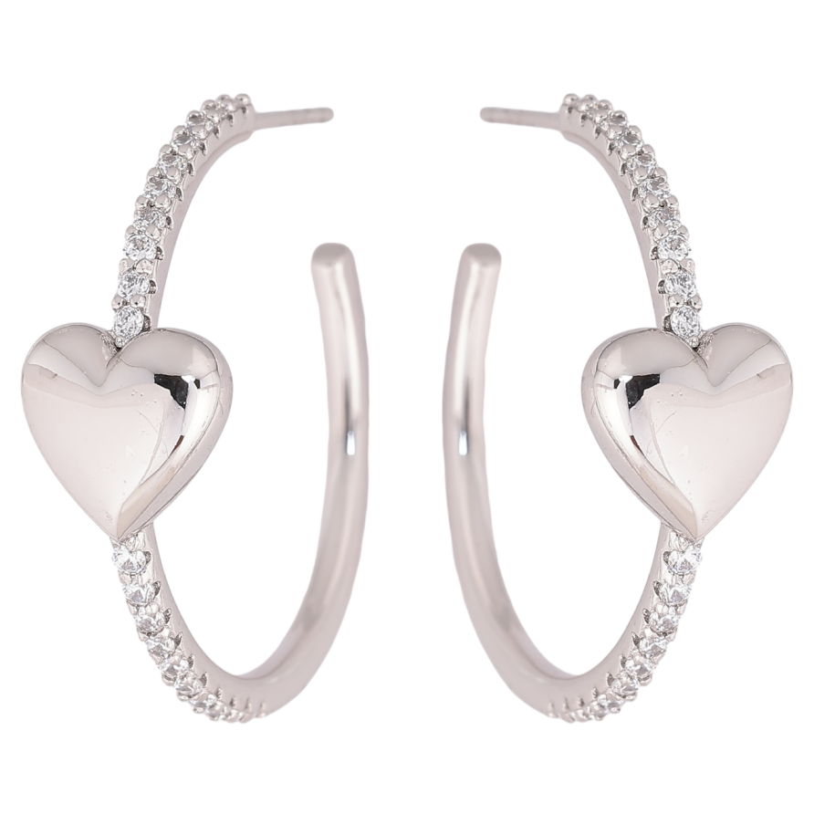 Сережки Xuping Родій пусети «Кільця з сердечками та доріжками кристалів» фото №1 Сережки Xuping Родій пусети «Кільця з сердечками та доріжками кристалів» фото №1