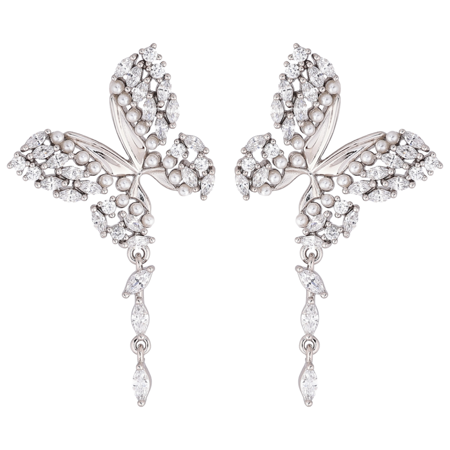 Сережки Xuping Родій пусети «Метелики з кристалами» фото №1 Сережки Xuping Родій пусети «Метелики з кристалами» фото №1