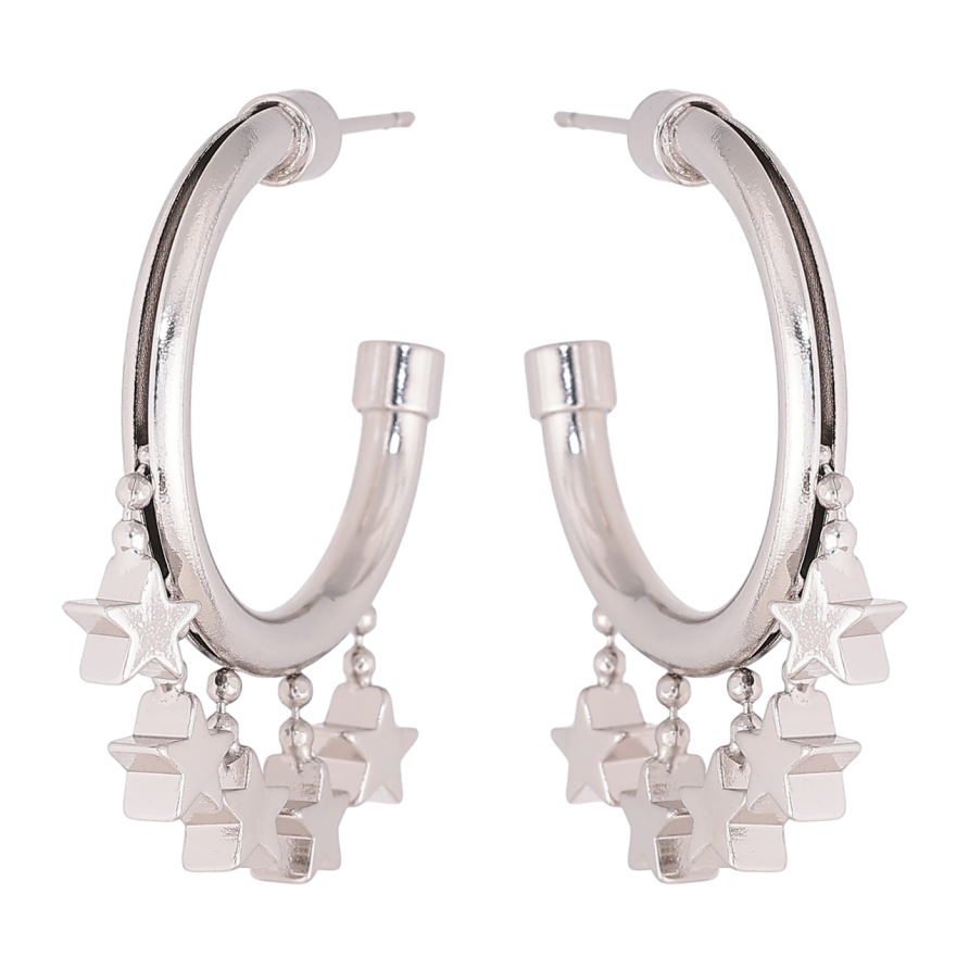 Сережки Xuping Родій пусети «Дуги з підвісками зірки» фото №1 Сережки Xuping Родій пусети «Дуги з підвісками зірки» фото №1