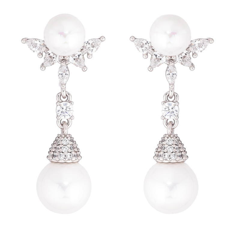 Сережки Xuping Родій пусети «Перлинні підвіски з кристалами» фото №1 Сережки Xuping Родій пусети «Перлинні підвіски з кристалами» фото №1