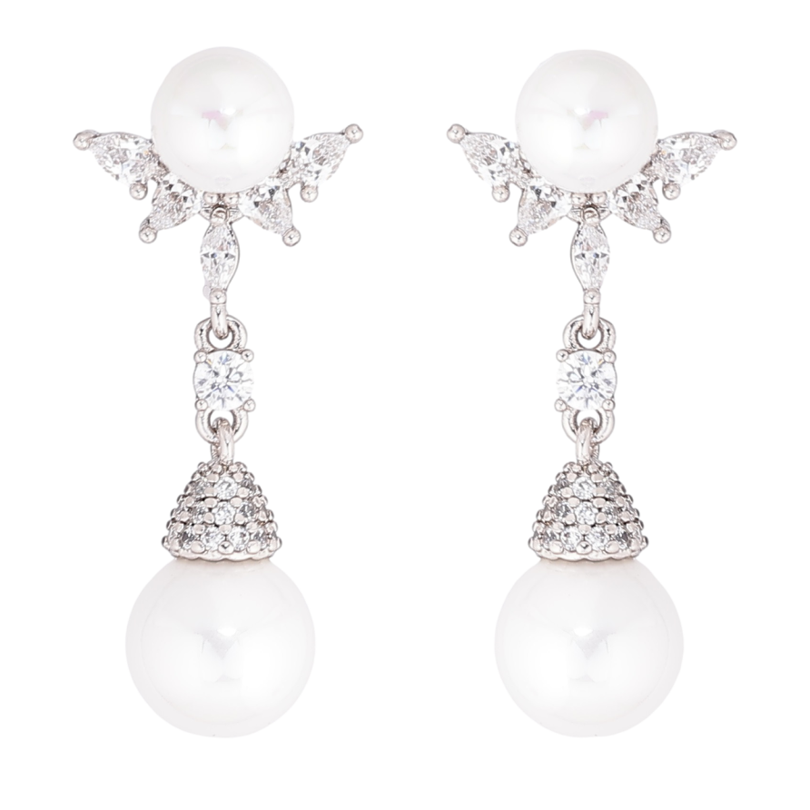 Сережки Xuping Родій пусети «Перлинні підвіски з кристалами» фото №1