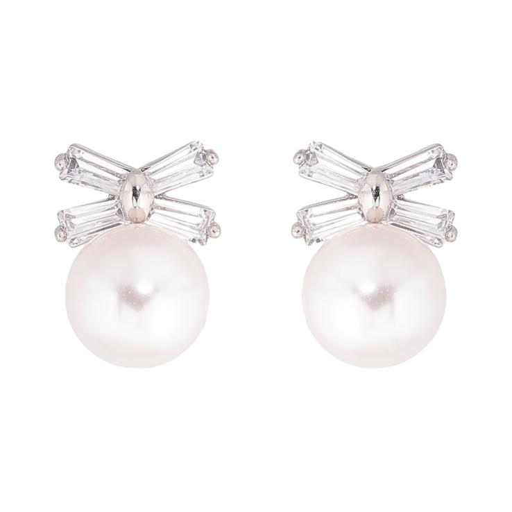 Сережки Xuping Родій пусети «Перлини з кристальними бантами» фото №19