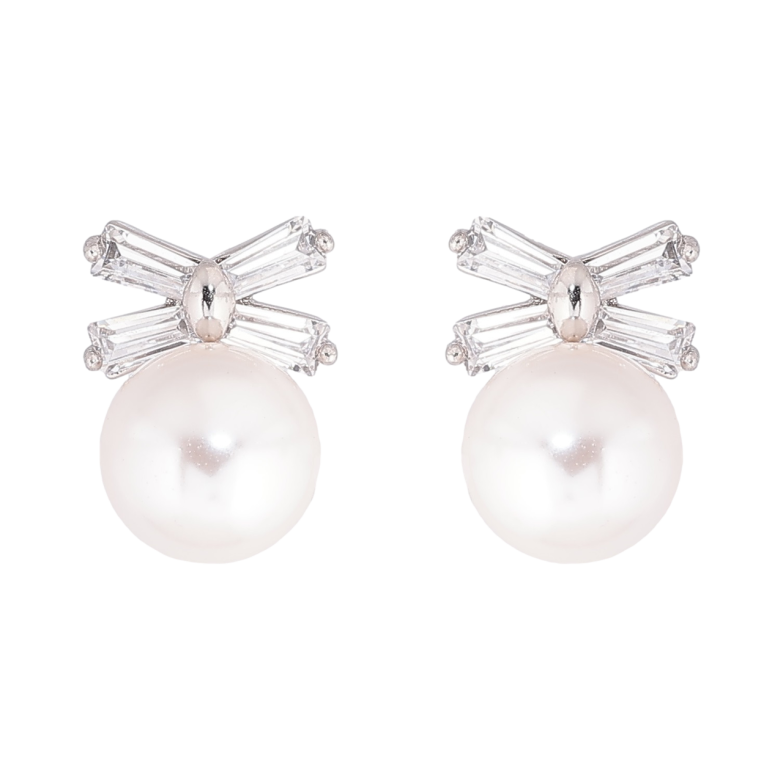 Серьги Xuping Родий пусеты Жемчужины с кристальными бантами фото №2