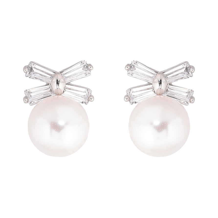 Сережки Xuping Родій пусети «Перлини з кристальними бантами» фото №1