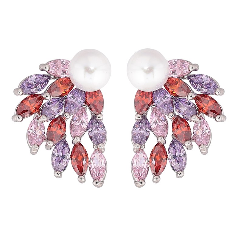 Серьги Xuping Родий пусеты Жемчужины с разноцветными кристаллами фото №1