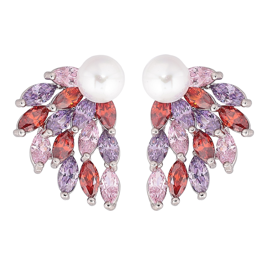 Сережки Xuping Родій пусети «Перлини з різнокольоровими кристалами» фото №1