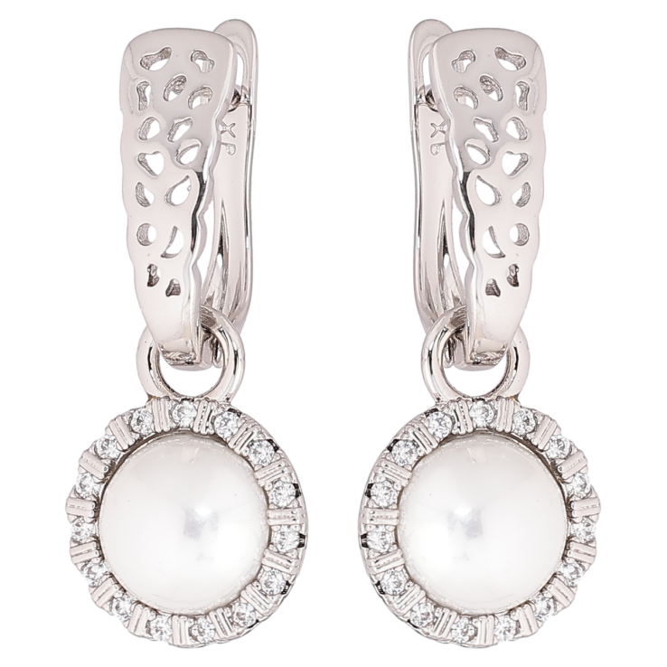 Серьги Xuping Родий английский замок Жемчужные подвески 2 в 1 фото №11