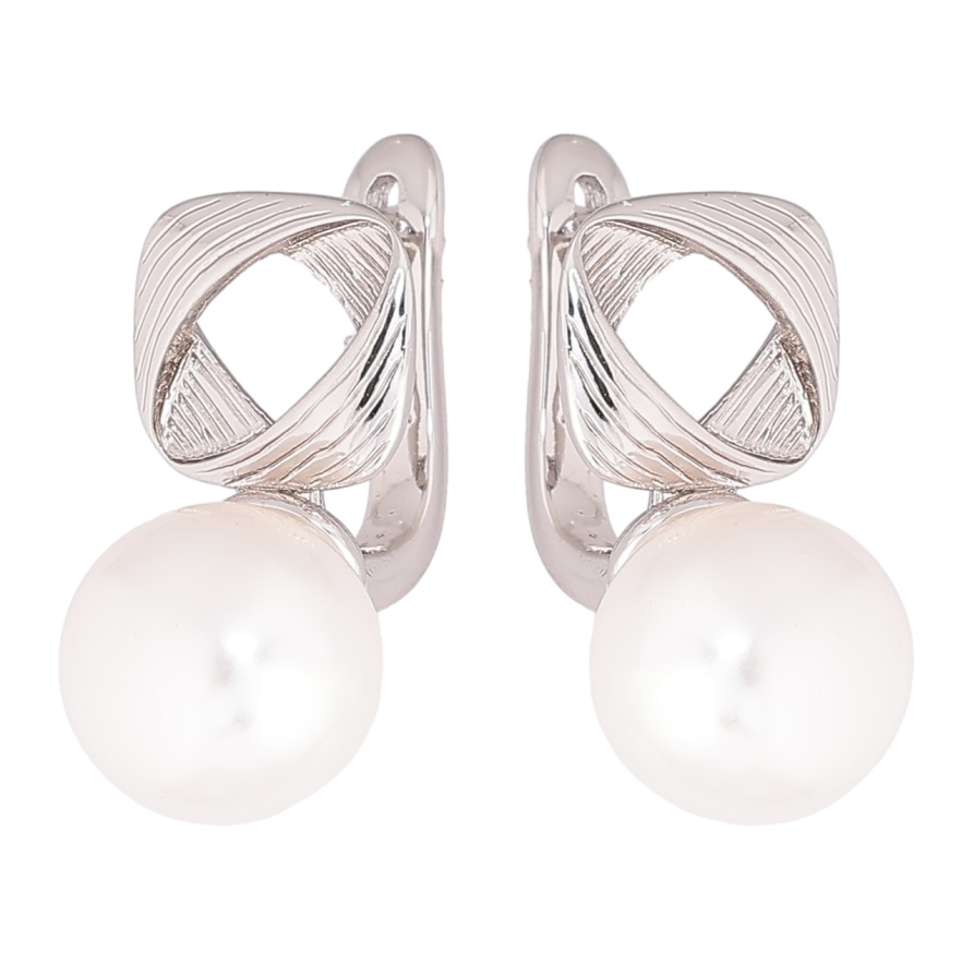 Серьги Xuping Родий английский замок Узор с жемчужинами фото №1 Серьги Xuping Родий английский замок Узор с жемчужинами фото №1