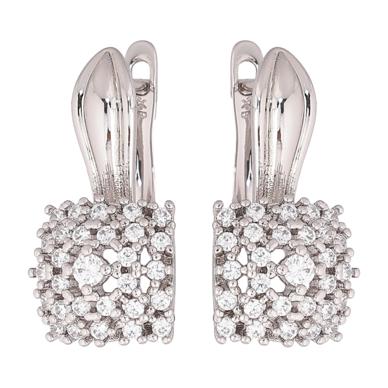 Серьги Xuping Родий английский замок Узор с инкрустацией кристаллами фото №1 Серьги Xuping Родий английский замок Узор с инкрустацией кристаллами фото №1