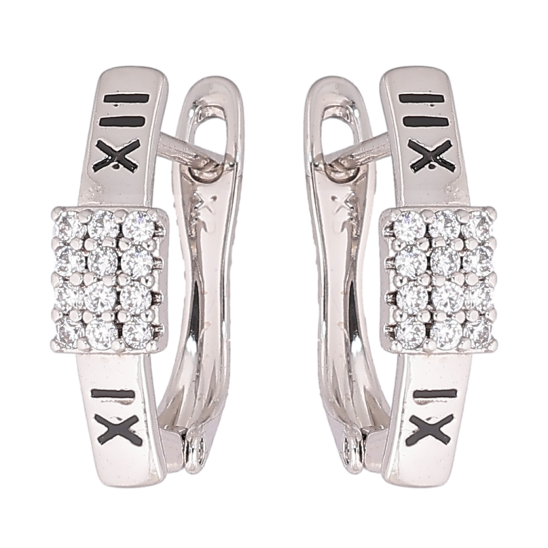 Серьги Xuping Родий английский замок Узор с кристаллами и римскими цифрами фото №1 Серьги Xuping Родий английский замок Узор с кристаллами и римскими цифрами фото №1