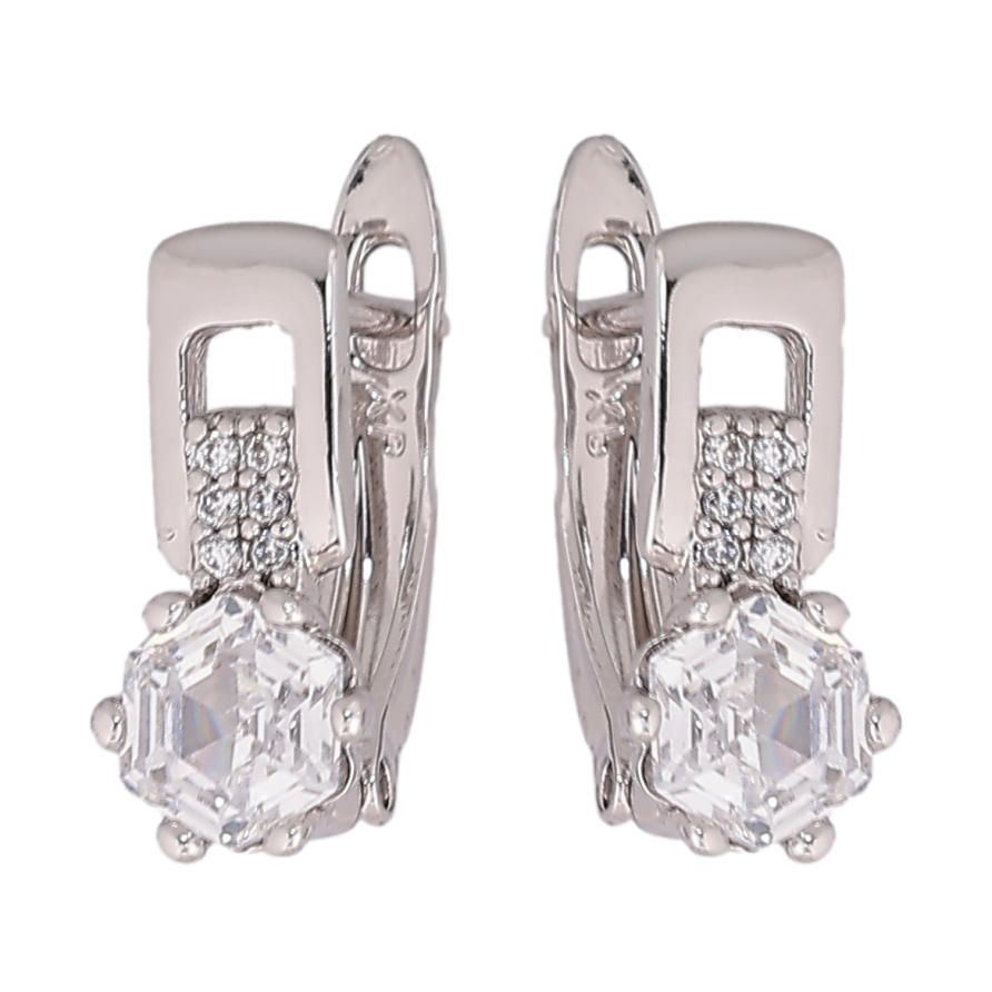 Сережки Xuping Родій англійський замок «Візерунок з шестигранними кристалами» фото №1