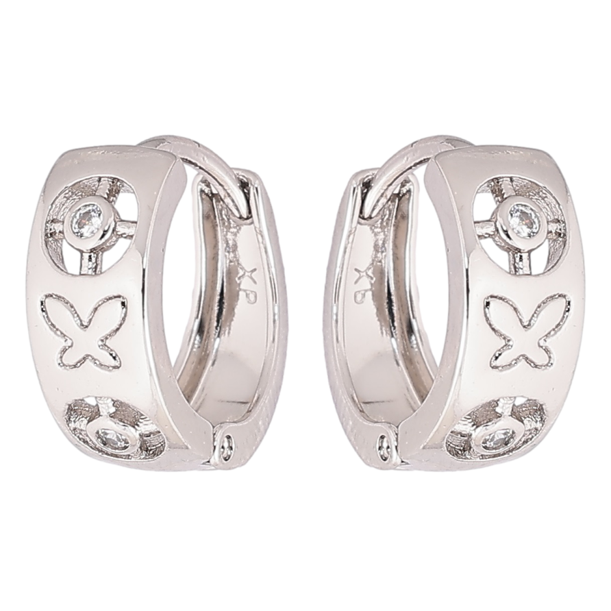 Сережки Xuping Родій колечка «Візерунок з кристалами та метеликами» фото №1 Сережки Xuping Родій колечка «Візерунок з кристалами та метеликами» фото №1