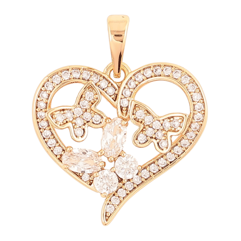 Кулон Xuping Позолота 18K «Серце з метеликами інкрустація кристалами» для ланцюжка до 6мм фото №1