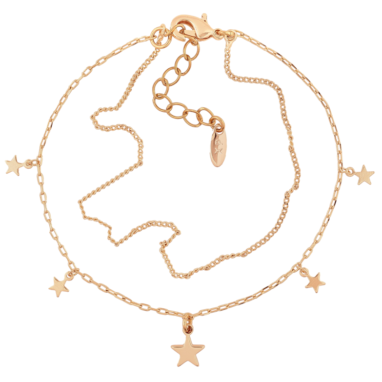 Браслет Xuping M&L Колір 18K «Подвійний ланцюжок з підвісками зірки» довжина з доп. ланцюжком 16.5-19.5см х 1мм фото №1 Браслет Xuping M&L Колір 18K «Подвійний ланцюжок з підвісками зірки» довжина з доп. ланцюжком 16.5-19.5см х 1мм фото №1