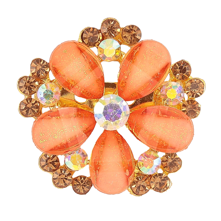 Брошь Цветок с оранжевыми стразами фото №1 Брошь Цветок с оранжевыми стразами фото №1
