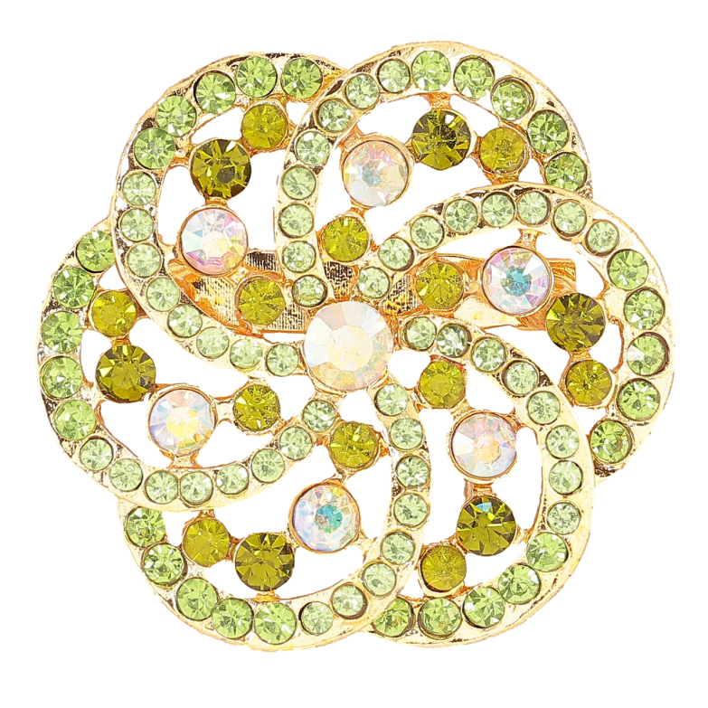 Брошь Цветок с зелеными стразами фото №1