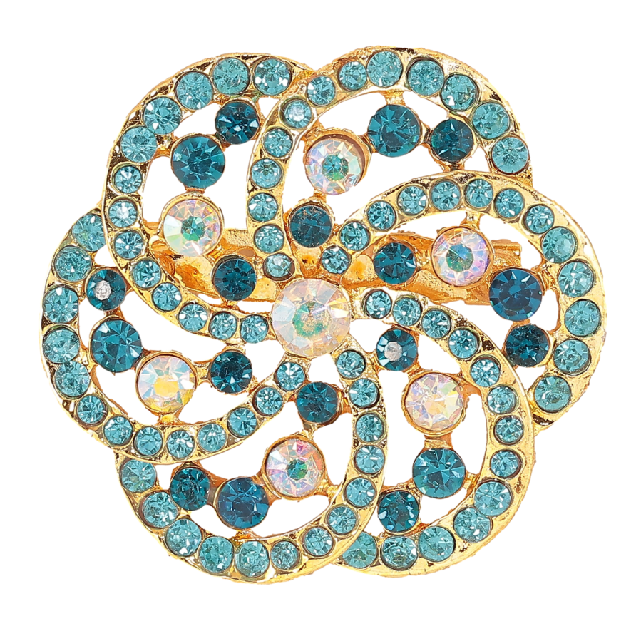 Брошь Цветок с бирюзовыми стразами фото №1 Брошь Цветок с бирюзовыми стразами фото №1