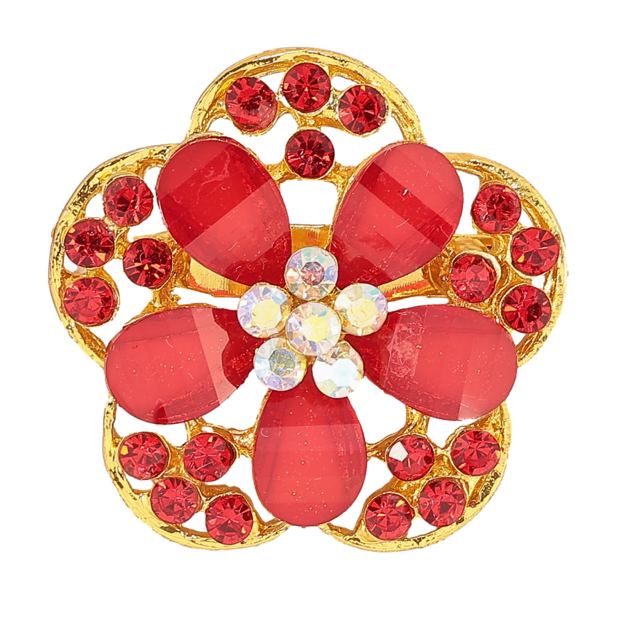 Брошь Цветок с красными стразами фото №1 Брошь Цветок с красными стразами фото №1