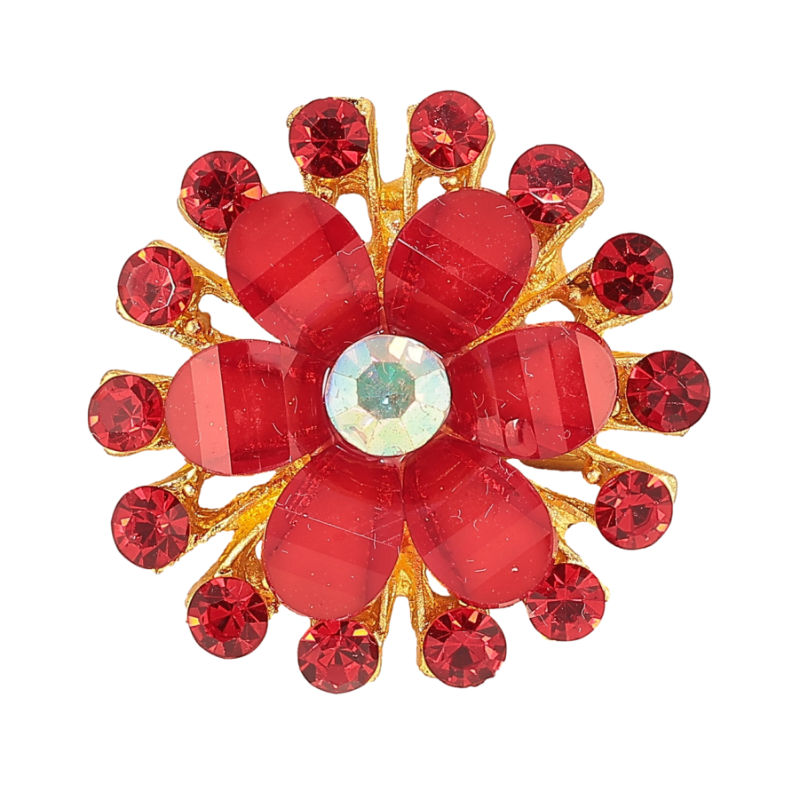 Брошь Цветок с красными стразами фото №1