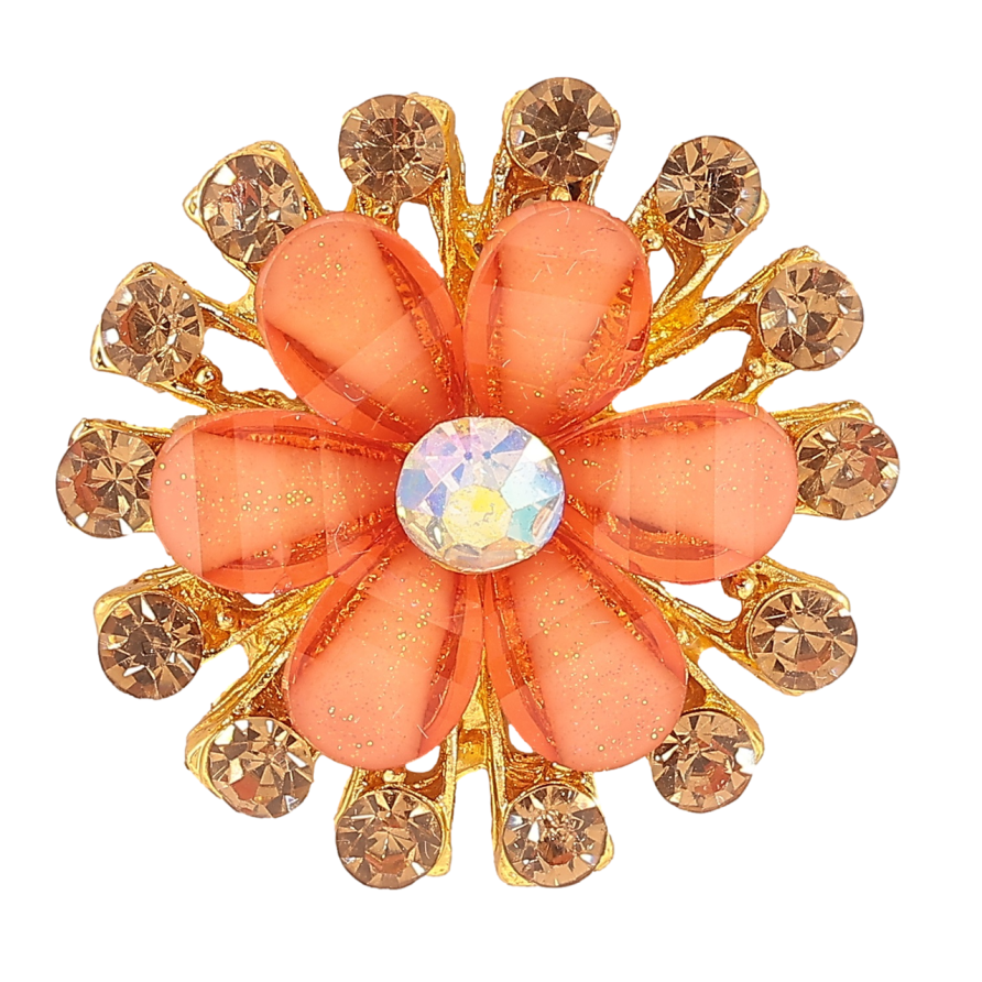 Брошь Цветок с оранжевыми стразами фото №1 Брошь Цветок с оранжевыми стразами фото №1