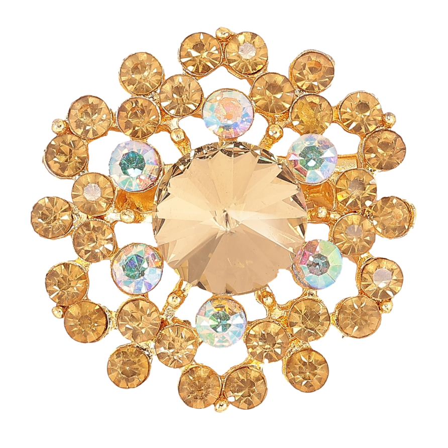 Брошь Цветок с золотистыми стразами фото №1