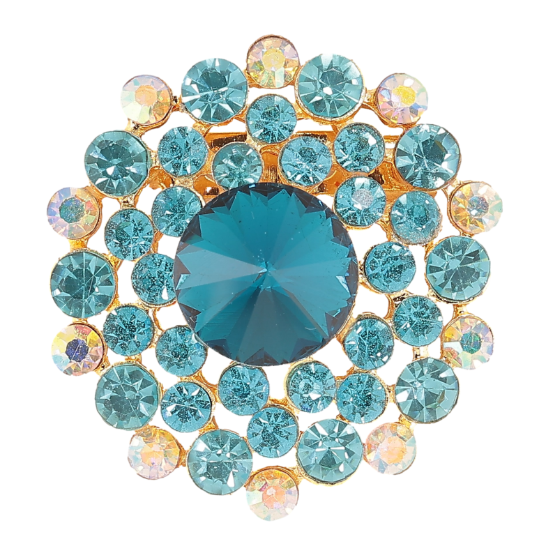 Брошь Цветок с бирюзовыми стразами фото №1 Брошь Цветок с бирюзовыми стразами фото №1