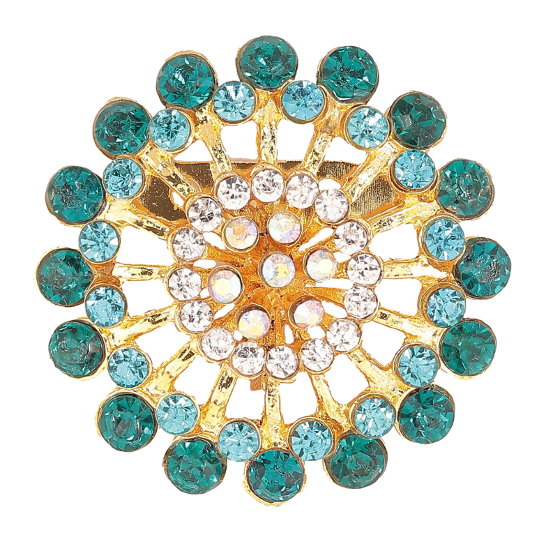 Брошь Цветок с бирюзовыми стразами фото №1 Брошь Цветок с бирюзовыми стразами фото №1