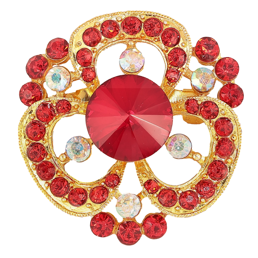 Брошка «Квітка з червоними стразами» фото №1